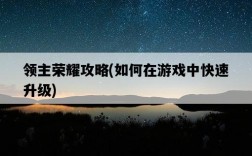 領主榮耀攻略，如何在游戲中快速升級