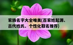 家族名字大全唯美，百家姓起源、古代姓氏、個性化取名推薦