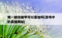 唯一被動破甲可以疊加嗎，游戲中的真相揭秘