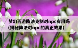 夢幻西游陣法克制對npc有用嗎，揭秘陣法對npc的真正效果