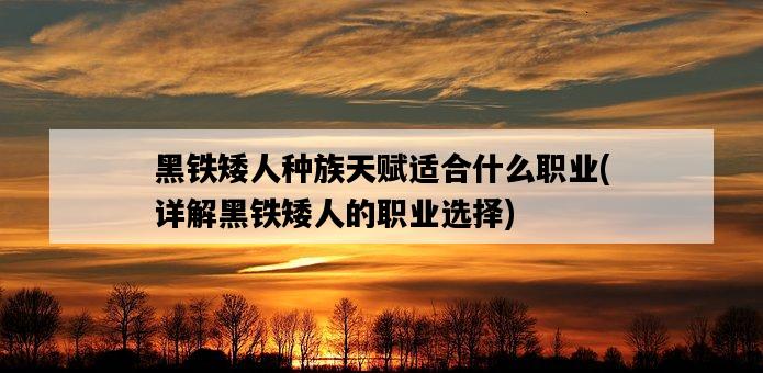 黑鐵矮人種族天賦適合什么職業，詳解黑鐵矮人的職業選擇-圖1