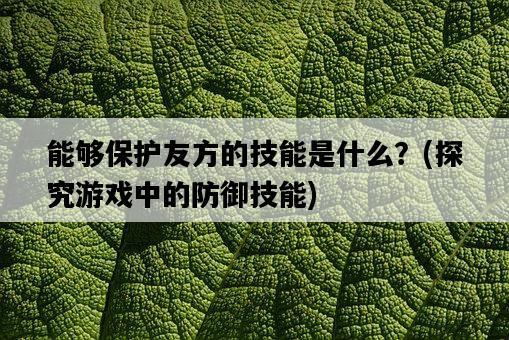 能夠保護友方的技能是什么？，探究游戲中的防御技能-圖1