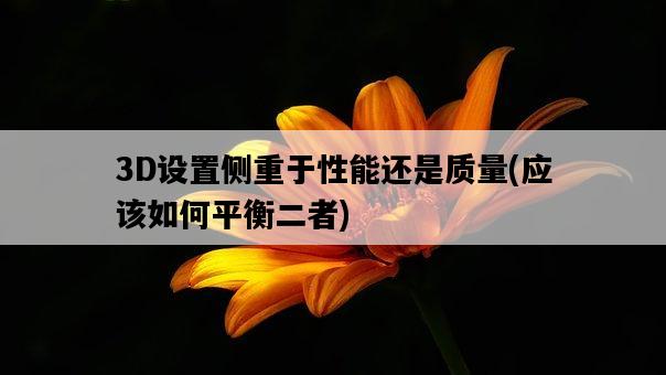 3D設置側重于性能還是質量，應該如何平衡二者-圖1