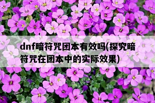 dnf暗符咒團本有效嗎，探究暗符咒在團本中的實際效果-圖1