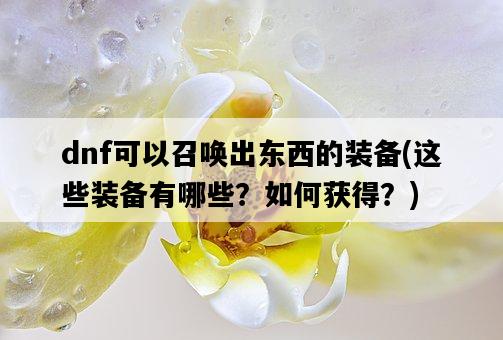 dnf可以召喚出東西的裝備，這些裝備有哪些？如何獲得？-圖1