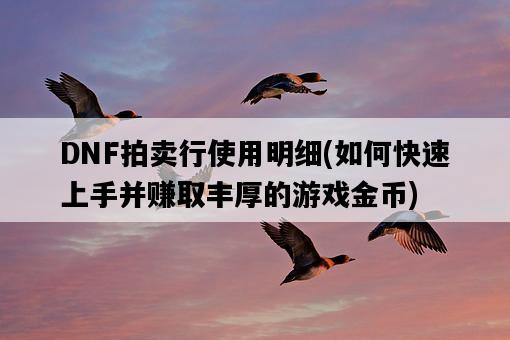 DNF拍賣行使用明細，如何快速上手并賺取豐厚的游戲金幣-圖1