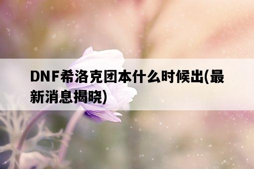 DNF希洛克團本什么時候出，最新消息揭曉-圖1