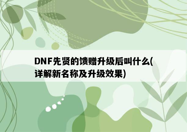 DNF先賢的饋贈升級后叫什么，詳解新名稱及升級效果-圖1
