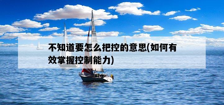 不知道要怎么把控的意思，如何有效掌握控制能力-圖1