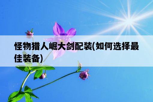 怪物獵人崛大劍配裝，如何選擇最佳裝備-圖1