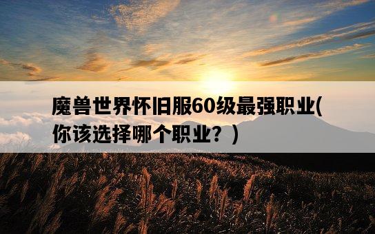 魔獸世界懷舊服60級最強職業，你該選擇哪個職業？-圖1