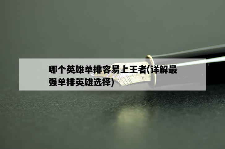 哪個英雄單排容易上王者，詳解最強單排英雄選擇-圖1