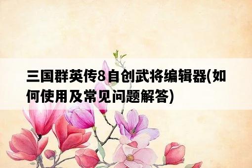 三國群英傳8自創武將編輯器，如何使用及常見問題解答-圖1