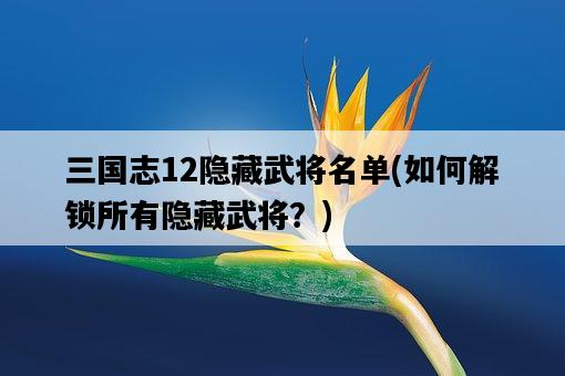 三國志12隱藏武將名單，如何解鎖所有隱藏武將？-圖1