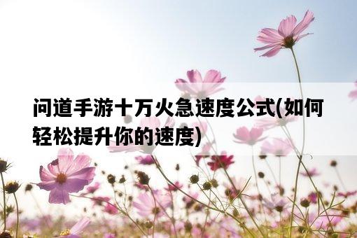 問道手游十萬火急速度公式，如何輕松提升你的速度-圖1