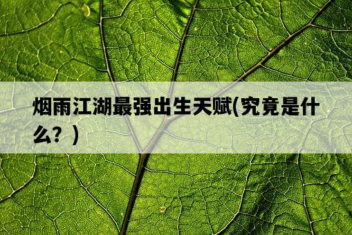 煙雨江湖最強出生天賦，究竟是什么？-圖1