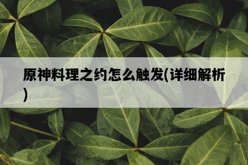 原神料理之約怎么觸發，詳細解析-圖1