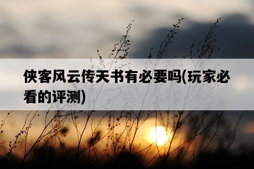 俠客風云傳天書有必要嗎，玩家必看的評測-圖1