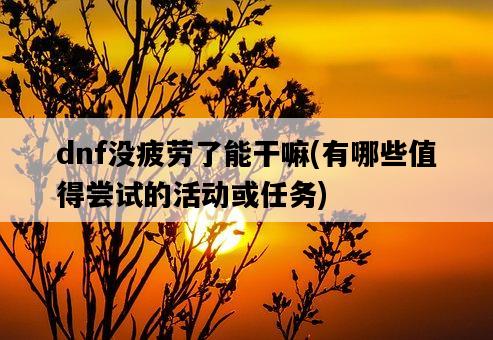 dnf沒疲勞了能干嘛，有哪些值得嘗試的活動或任務-圖1