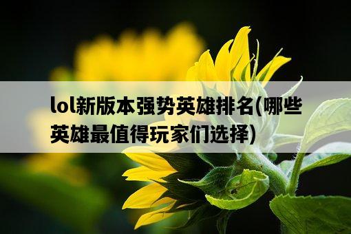 lol新版本強勢英雄排名，哪些英雄最值得玩家們選擇-圖1