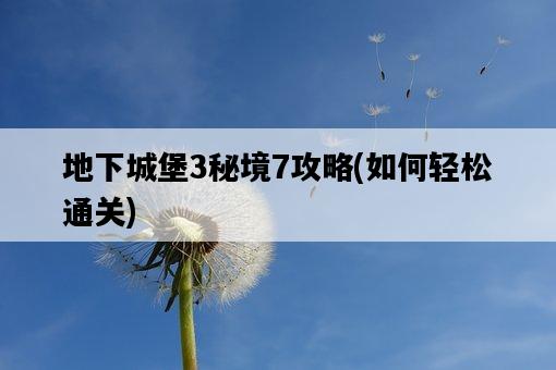 地下城堡3秘境7攻略，如何輕松通關-圖1
