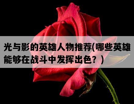 光與影的英雄人物推薦，哪些英雄能夠在戰斗中發揮出色？-圖1