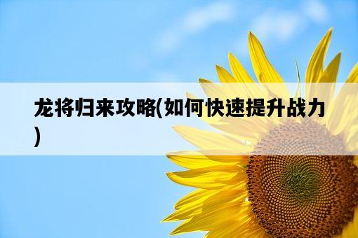 龍將歸來攻略，如何快速提升戰力-圖1