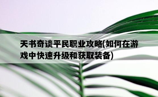 天書奇談平民職業攻略,如何在游戲中快速升級和獲取裝備-圖1 天書奇談平民職業攻略,如何在游戲中快速升級和獲取裝備-圖1