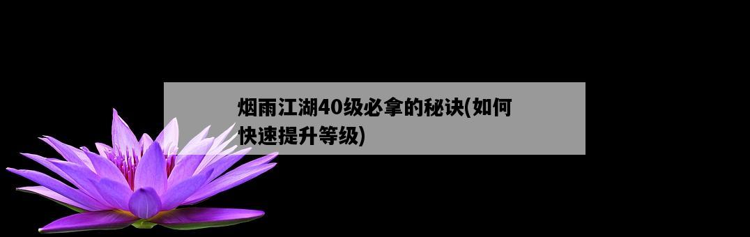 煙雨江湖40級必拿的秘訣，如何快速提升等級-圖1