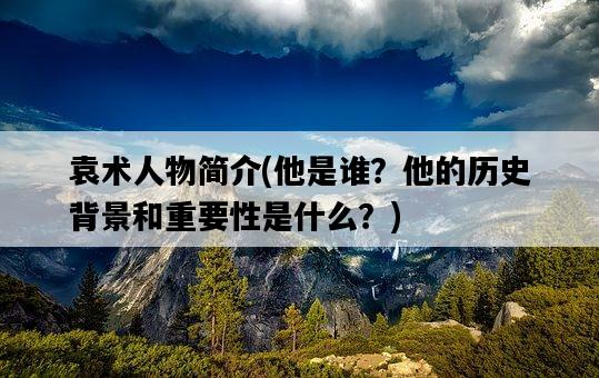 袁術人物簡介，他是誰？他的歷史背景和重要性是什么？-圖1