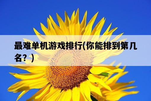 最難單機游戲排行，你能排到第幾名？-圖1