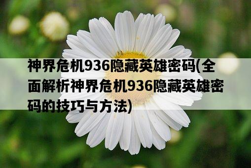 神界危機936隱藏英雄密碼，全面解析神界危機936隱藏英雄密碼的技巧與方法-圖1