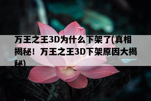 萬王之王3D為什么下架了，真相揭秘！萬王之王3D下架原因大揭秘-圖1