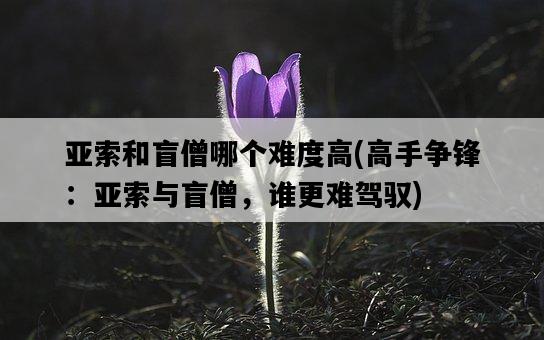 亞索和盲僧哪個難度高，高手爭鋒：亞索與盲僧，誰更難駕馭-圖1